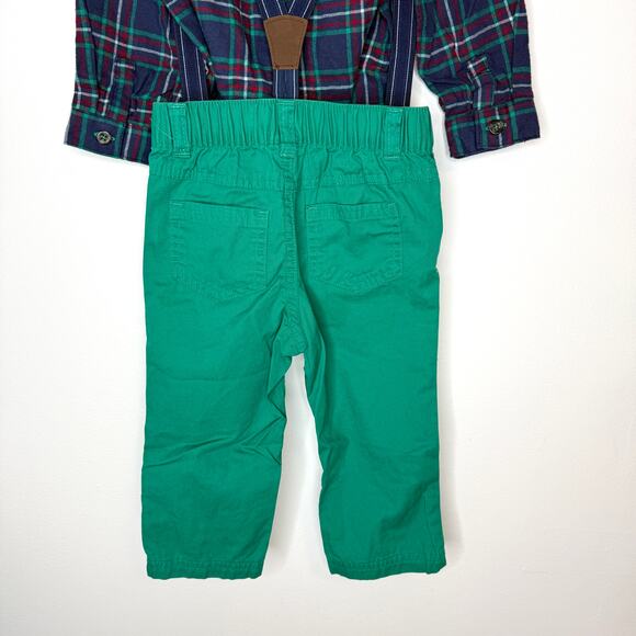 Cat & Jack Baby Boy Plaid Suspenders Holiday Christmas Set Size 12 Months - Picture 8 of 11
